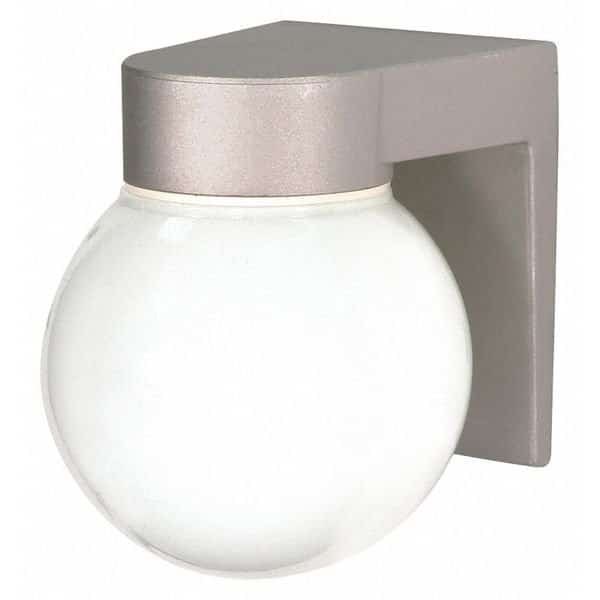 1-Light - 8in. - Utility Wall Mount - With White Glass Globe - Satin Aluminum Finish