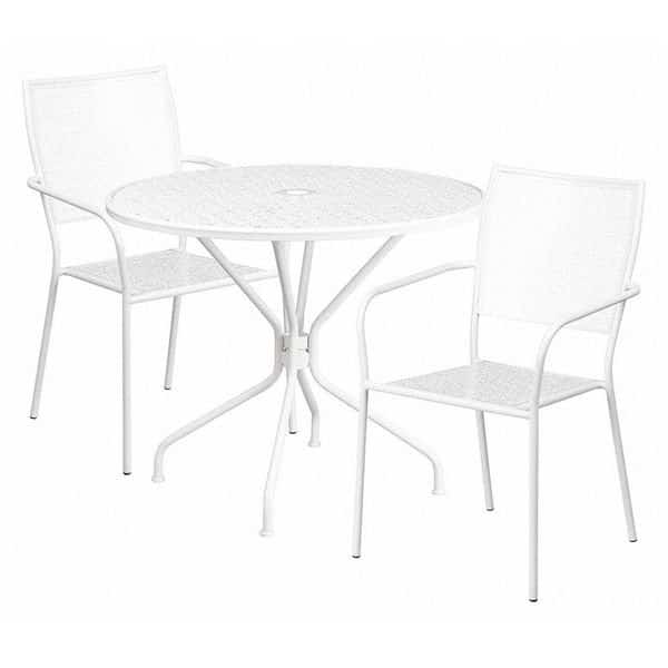 35.25" Round White Steel Table with 2 Chairs