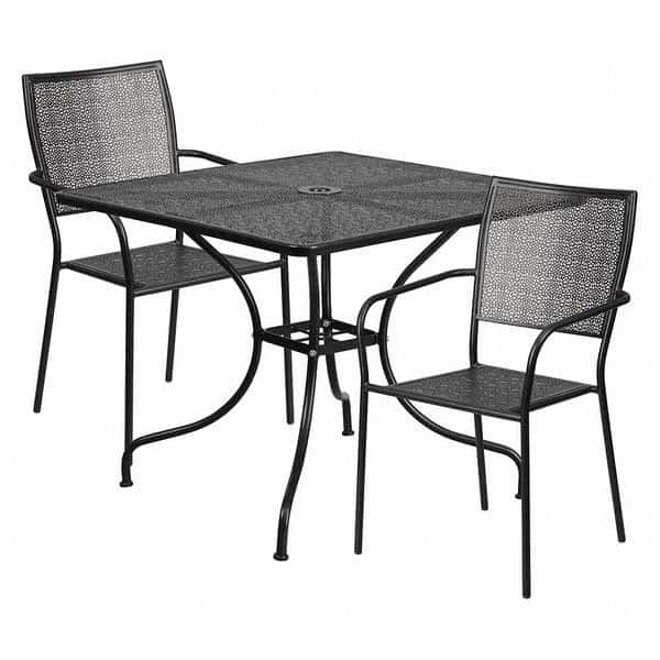 35.5" Square Black Steel Table w/ 2 Chairs