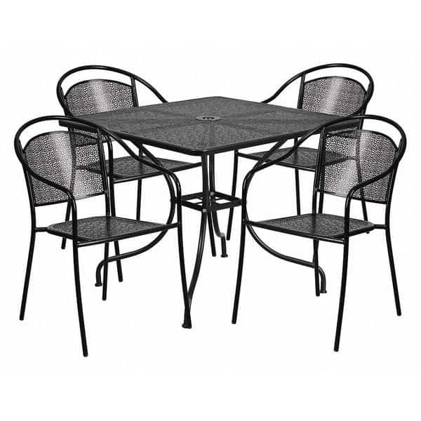 35.5" Square Black Steel Table w/ 4 Chairs