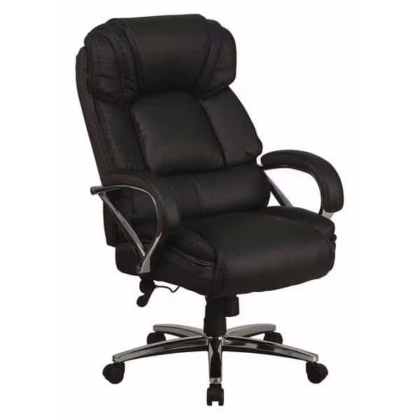 Hercules Office Chair, Black Back, 27-1/2 in W 32" L 46" H, Padded, Leather Seat