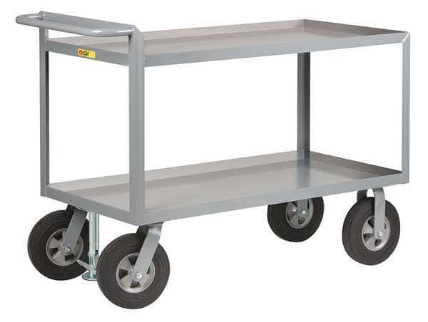 Raised Handle Utility Cart, Steel, 1500 lb Load Capacity, 2 Shelves, 65 1/2 in L, 30 in W