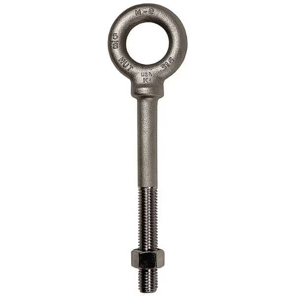Eye Bolt With Shoulder, 3/8"-16, 4-1/2 in Shank, 3/4 in ID, 316 Stainless Steel, Plain