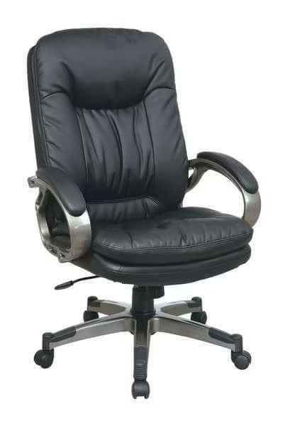 Executive Chair Desk Chair, Padded Arms, 19" to 22" Height, Leather, Black
