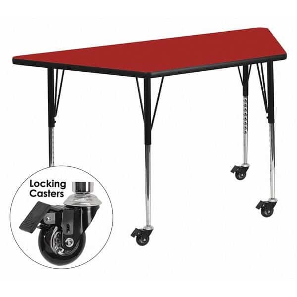 Trapezoid Activity Table, 29 X 57 X 30.37, Chrome, Laminate, Particleboard, Steel Top, Red, FLASH FURNITURE, Mfr# XU-A3060-TRAP-RED-T-A-CAS-GG
