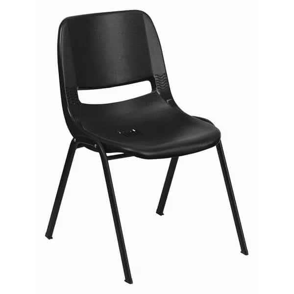 Stack Chair, Plastic, Black, 32" H, FLASH FURNITURE, Mfr# RUT-EO1-BK-GG
