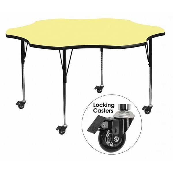 Flower Activity Table, 60" X 60" X 30.37", Laminate Top, Yellow, FLASH FURNITURE, Mfr# XU-A60-FLR-YEL-T-A-CAS-GG