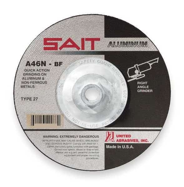 Depressed Center Grinding Wheel, Type 27, 7 in Dia, 0.25 in Thick, 5/8"-11 Arbor Hole Size, 46 Grit