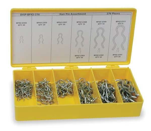 Hairpin Clip Asst, Zinc, 276 Pcs, 9 Sizes