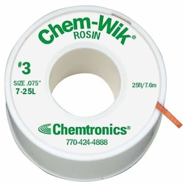 CHEMTRONICS No.3 Desoldering Wick, Mfr#: 7-25L, CHEMTRONICS