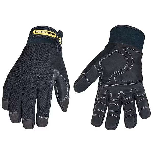 Mechanics Gloves, Synthetic Leather Palm, MicroFleece Lining, Black, L