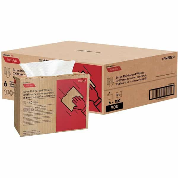 Tuff-Job Scrim Reinforced Wipers, 9 3/4 x 16 3/4, White, 150/Box, PK6