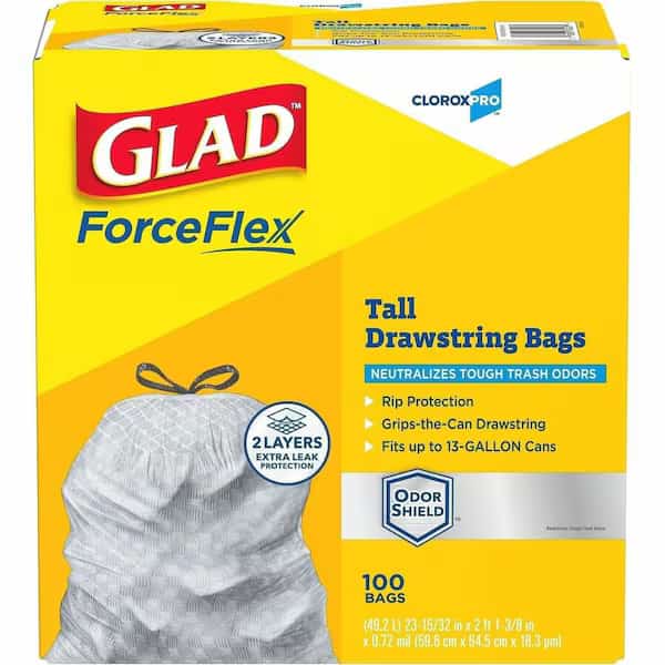 13 gal Trash Bags, 24 in x 25 in, Extra Heavy-Duty, 0.82 mil, White