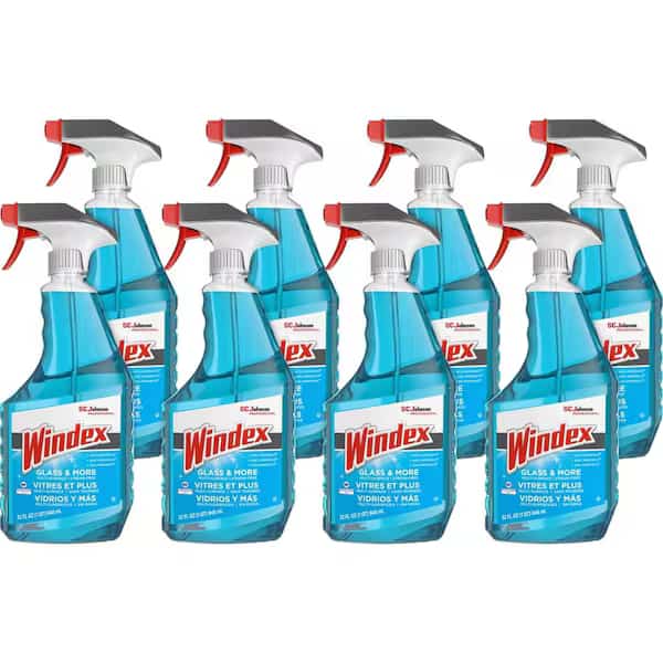 Glass Cleaner, Trigger Spray Bottle, 32 oz, Unscented, 8 PK
