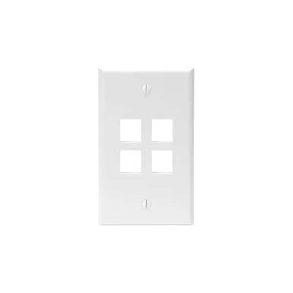 4-Port Wallplate Unloaded, 1-Gang Use W/Snap-In Modules, Quickport WH