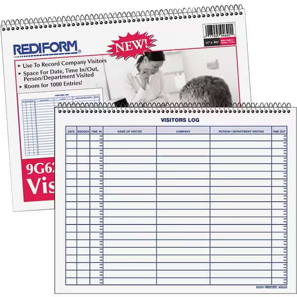Rediform Visitors Log Book, 1000 Entries, 11" x 8-1/2", White, 50 Pages/Book