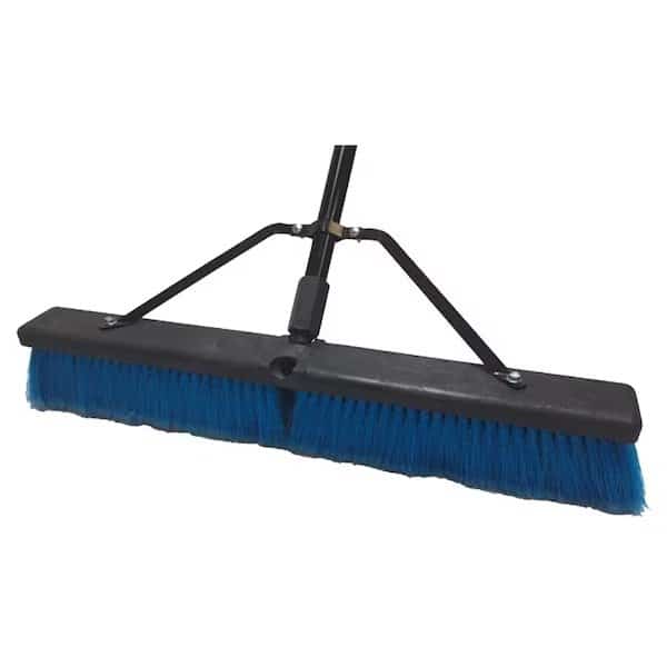Push Broom, 24 in Sweep Face, 3 in L Trim, Polypropylene Bristle, 60 in L, Threaded with Brace