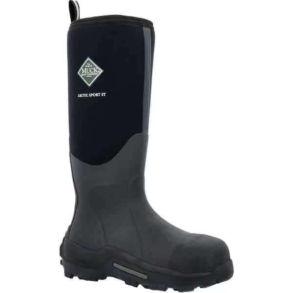 Rubber Boot, Steel Toe, Black, 7