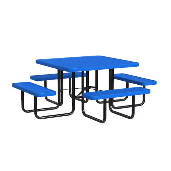 Square Picnic Table, In Ground Mount, Blue, 46 in