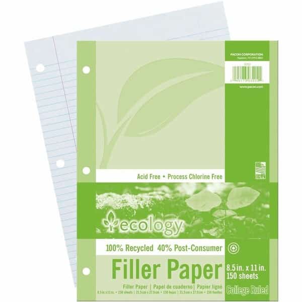 Recycled Filler Paper  Letter, White, 150PK