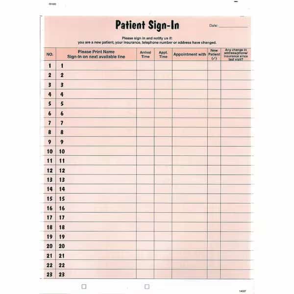 Patient SignIn Label Forms, Pink, 125PK