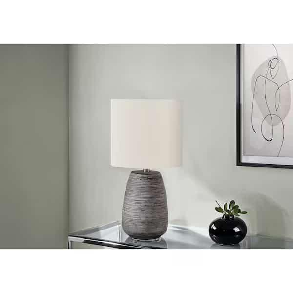 Lighting, 19 in.H, Table Lamp, Grey Ceramic, Ivory / Cream Shade, Contemporary