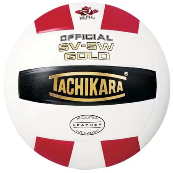 Tachikara SV5W-GOLD.SWB Gold Competition Premium Leather Volleyball - Scarlet-White-Black