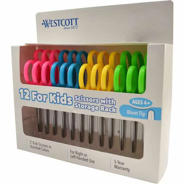 Westcott 13140 Kids Scissors, 5" Blunt, Pack of 12, Assorted