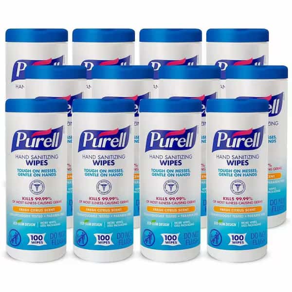 Sanitizing Wipes, Canister, Fresh Citrus, White, 12 PK