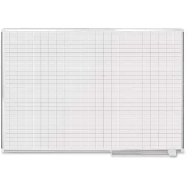 Grid Board, Steel, 48 in, 72 in, Aluminum Frame, White, Gloss
