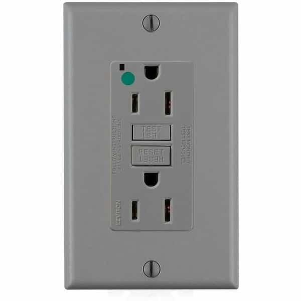 Recept, Gray, 15 A, GFCI, 2P3W, Bk;Sd, 1PK, LEVITON, Mfr# GFNT1-HGG