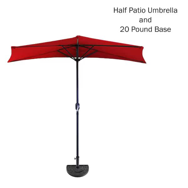 9 Ft Semicircle Patio Umbrella with Base, Red