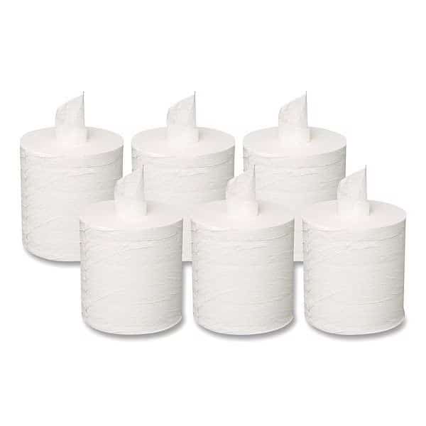 Center-Pull Paper Towels, 2 Ply, 2.3 in Core Dia, 7.3 in W, 500 ft, 600 Sheets/Roll, White, 6 Pack