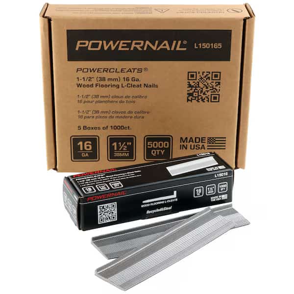 Floor Nail,16 ga.,1-1/2",L-Style,PK5000, Mfr#: L150165, POWERNAIL