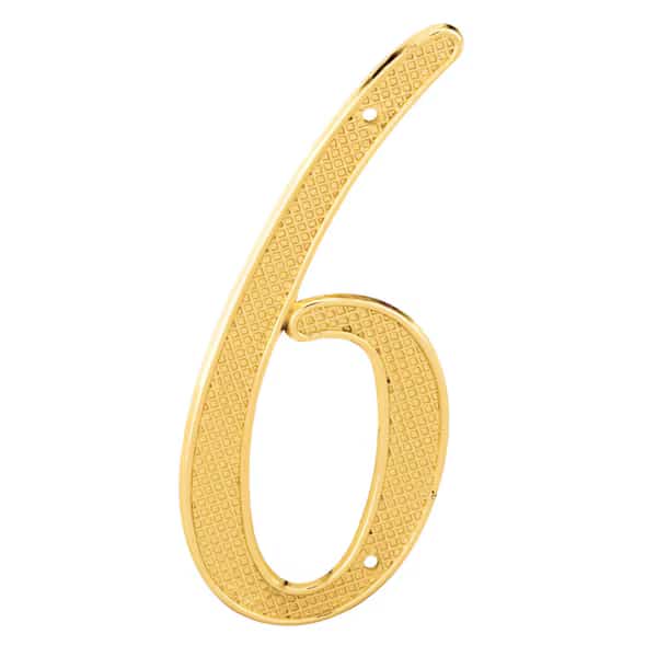4 in. House Number 6, Diecast, Brass Finish (2 Pack)
