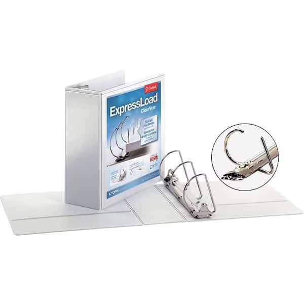 Cardinal, EXPRESSLOAD CLEARVUE LOCKING D-RING BINDER, 3 RINGS, 4in CAPACITY, 11 X 8.5, WHITE
