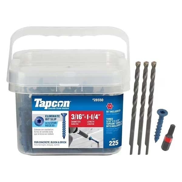 Tapcon Concrete Screw, 3/16" Dia., Flat, 1 1/4 in L, Steel Climaseal Coated, Tapcon, Mfr#: 28550