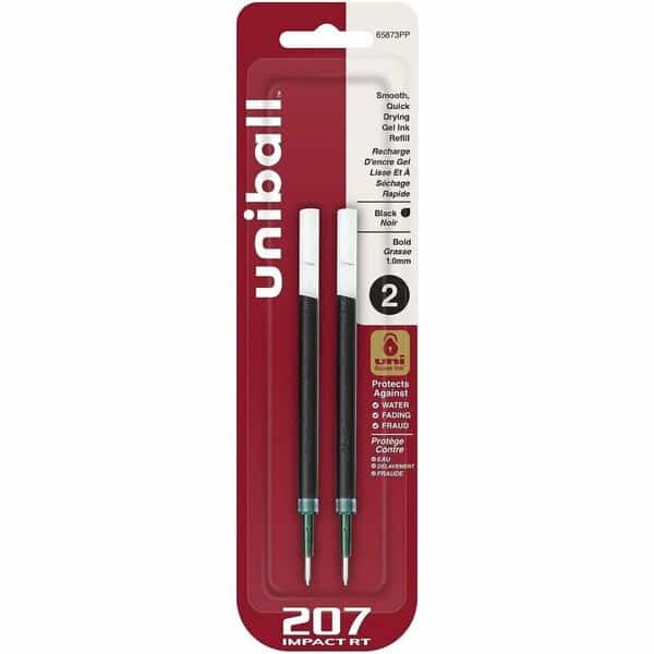 uniball Gel Impact RT Rollerball Pen Refills, Black, 2PK