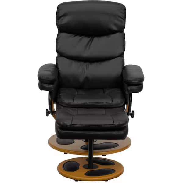 Black LeatherSoft Recliner & Ottoman w/ Wood Base