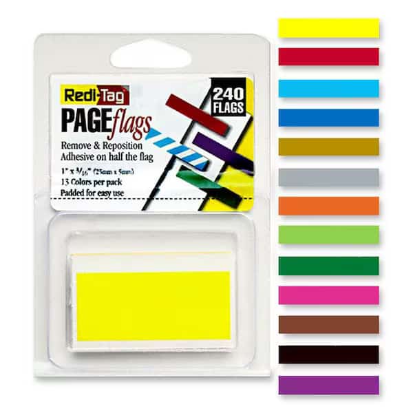 Redi-Tag Small Flags, 3/16" x 1", Assorted, 240 Flags/Pack