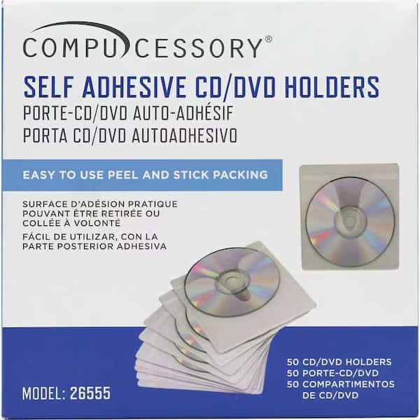 Self-Adhesive CD Holders, Polypropylene, 50/Pk, White