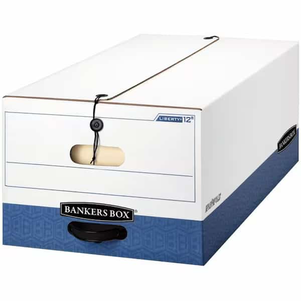 File Box, Corrugated Fiberboard, 15 in W, 24 in D, 10 in H, String & Button Closure, Blue, White