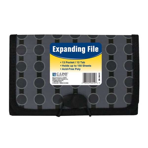 13Pocket Coupon Size Expanding File, Fashion Circle Series Set of 12 Files, 12PK
