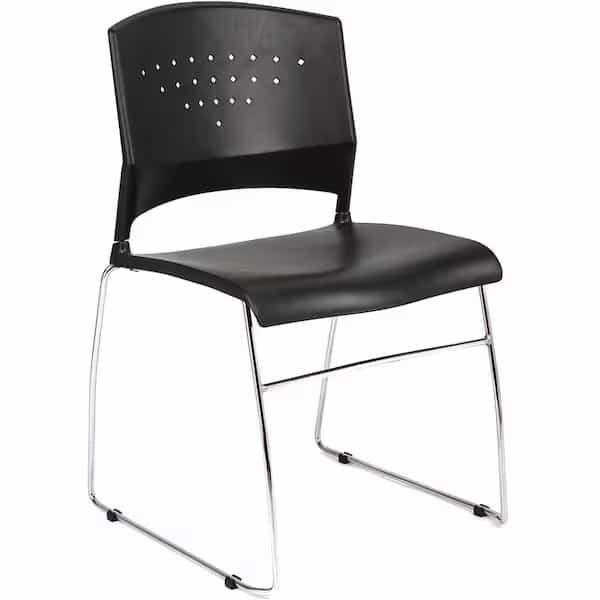 Boss Plastic Stacking Chair - Black, Boss Office Products, Mfr#: B1400-BK-1