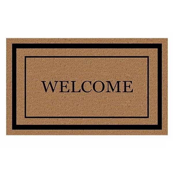Door Mat with Border, 30 in L, 18 in W, Black Flocked Pattern, Coir Surface