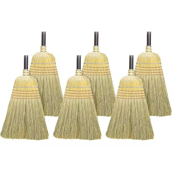 Warehouse Broom - 38 Lacquered Wood Handle - Corn Fiber Bristles, 6PK