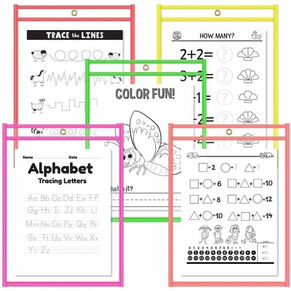 C-Line Products 40810 Reusable Dry Erase Pockets  Assorted  9 x 12  10 Per Pack