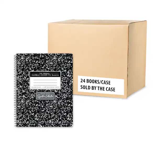 Case of Signature Black Marble Comp Notebooks, WB Spiral, 70 sht Premium 20 lb Paper, 9.75"x7.5"