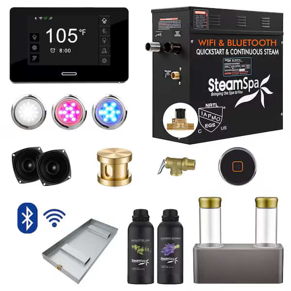 7.5kW QuickStart Steam Bath Generator with Dual Aroma Pump in Gold