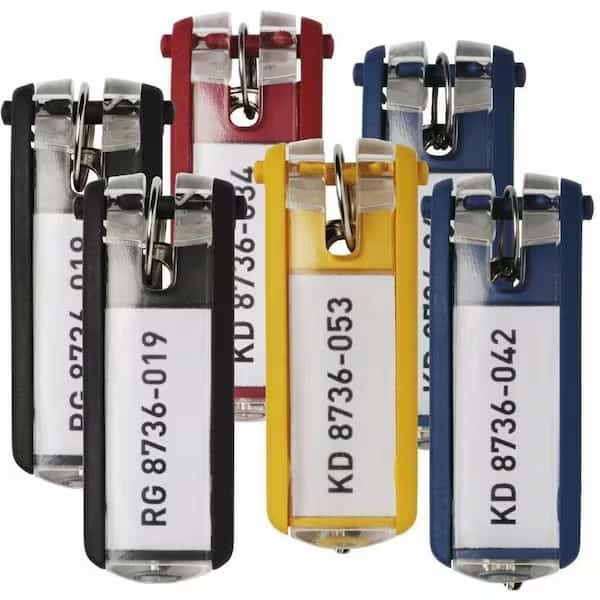 Key Tag, Black, Plastic, Open/Close, Unfinished 6 PK